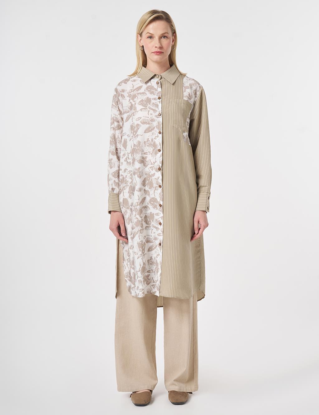 Fabric-Panelled Modal Tunic Stone