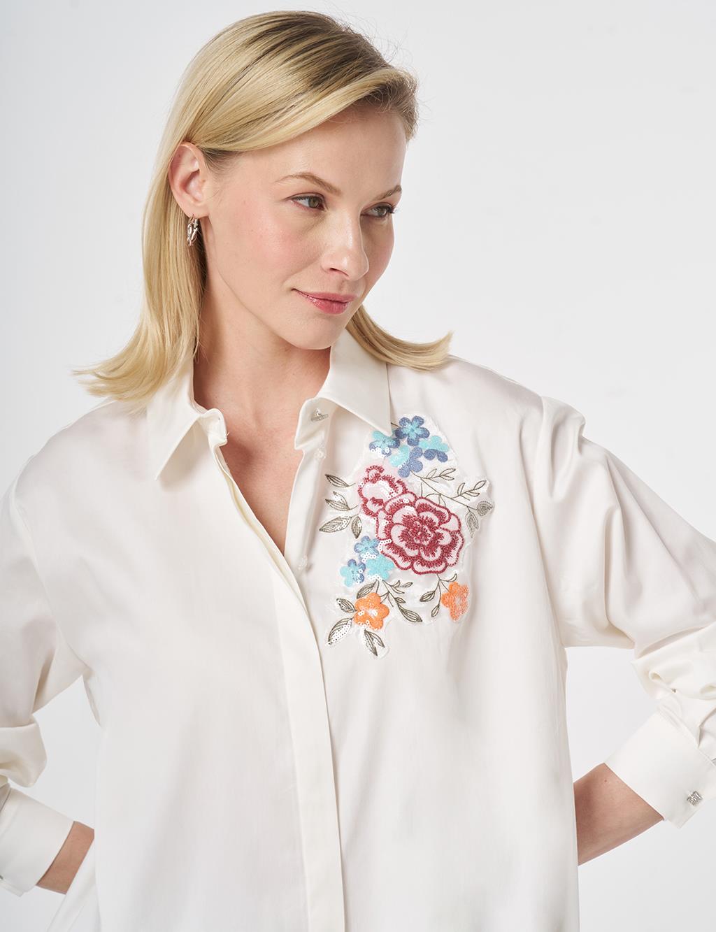 100% Cotton Sequin Embellished Tunic Ecru