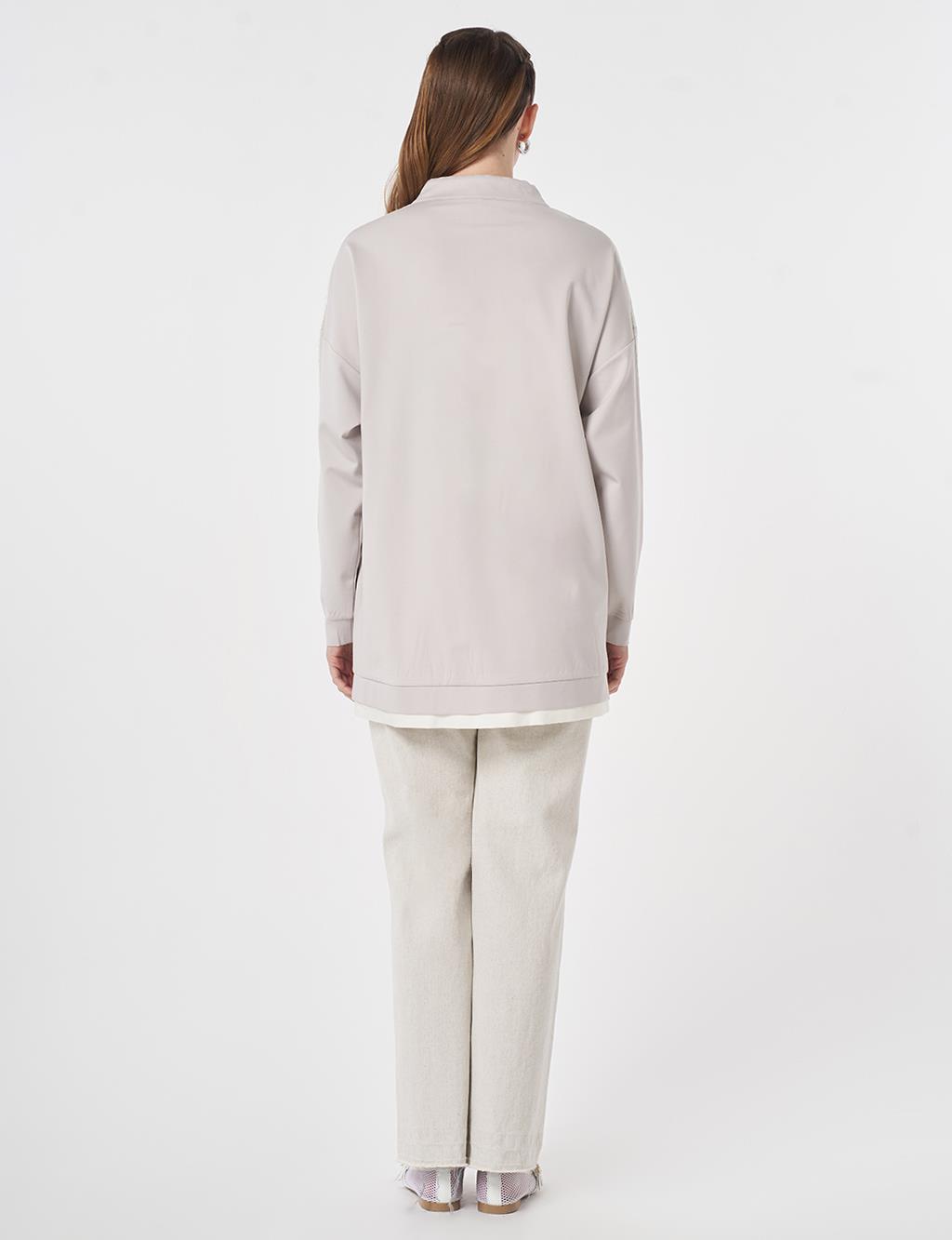 Stand Collar Panel Detail Sweatshirt Light Grey