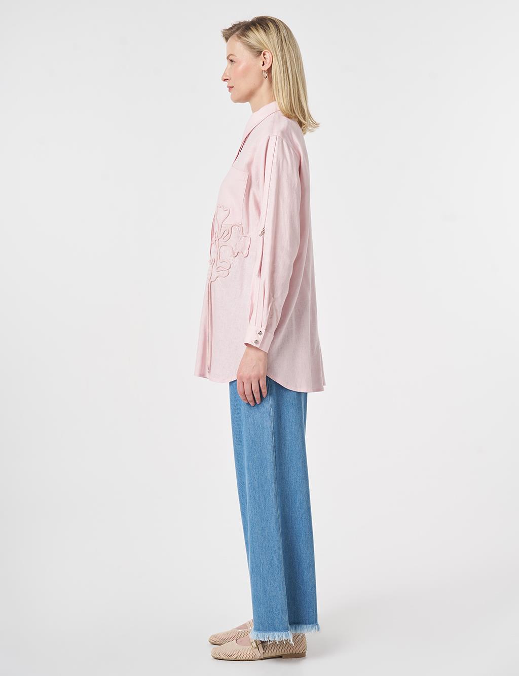 Embroidered Appliqué Linen Lyocell Tunic Powder Pink