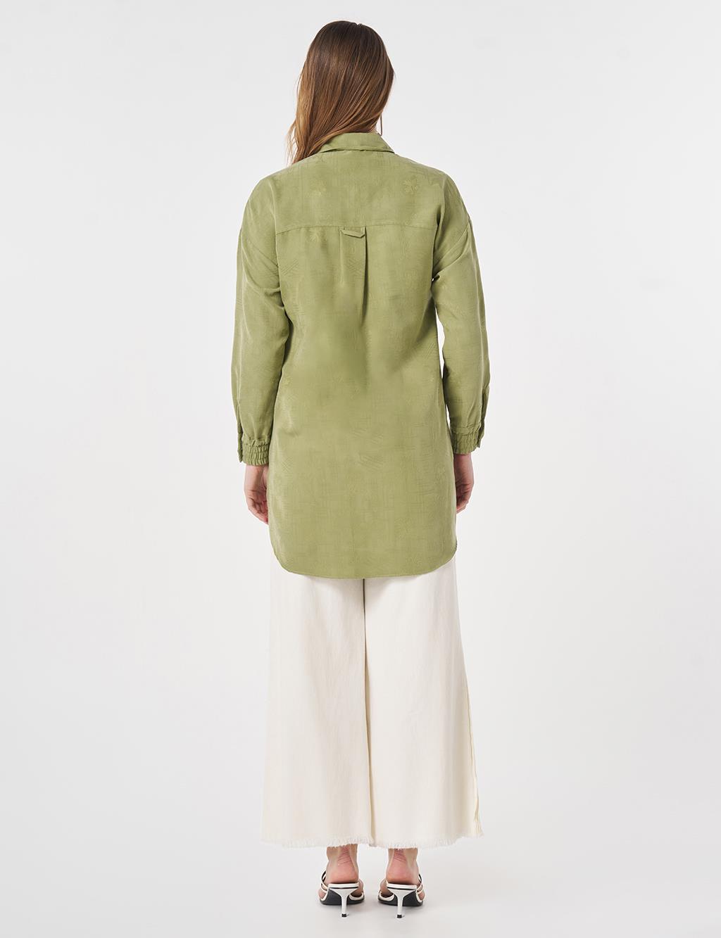 Embroidered Appliqué Flap Pocket Modal Tunic Matcha Green