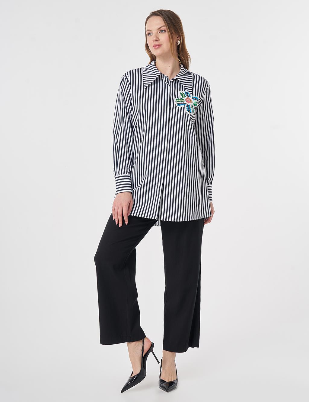 100% Cotton Sequin Embroidered Tunic Dark Navy