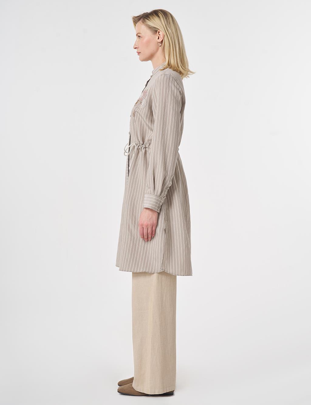 Band Collar Long Modal Tunic Dark Mink
