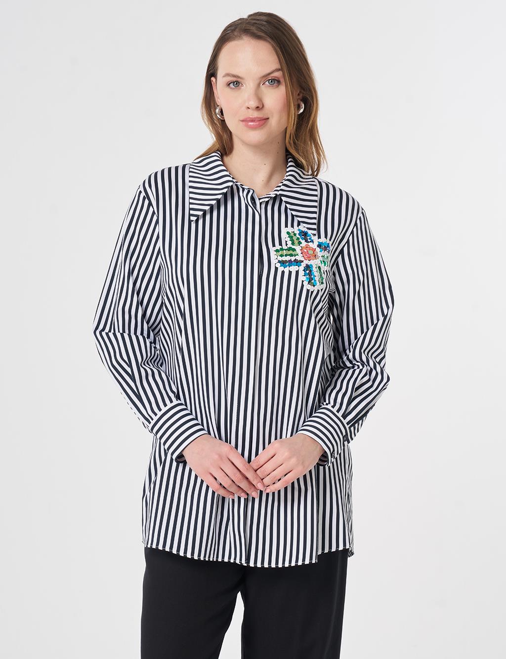 100% Cotton Sequin Embroidered Tunic Dark Navy