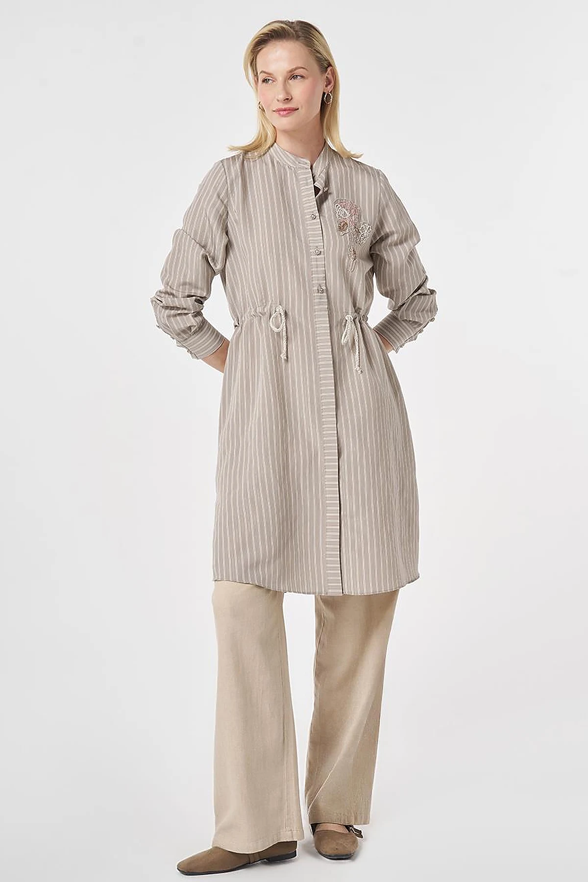 Band Collar Long Modal Tunic Dark Mink