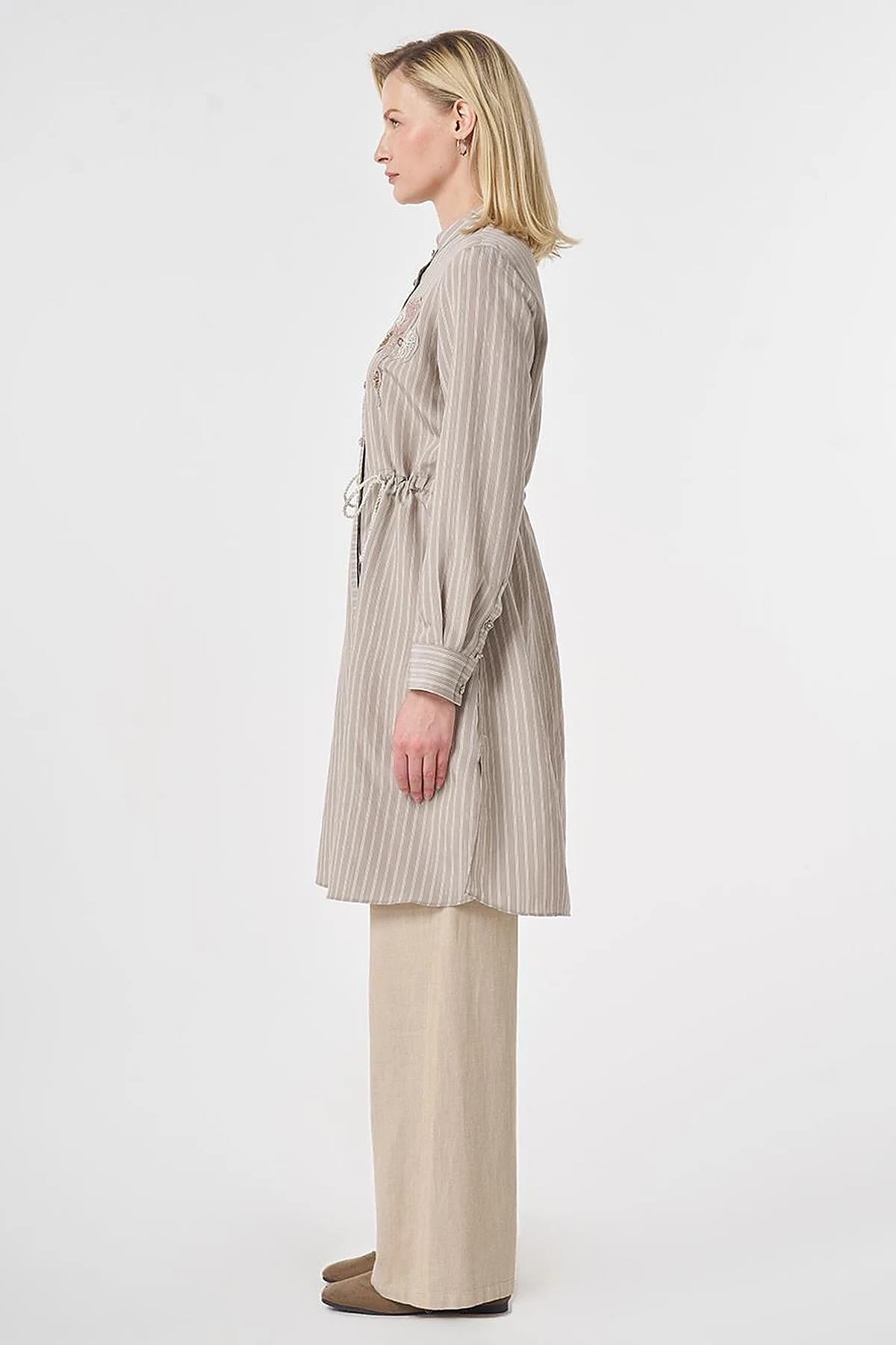 Band Collar Long Modal Tunic Dark Mink