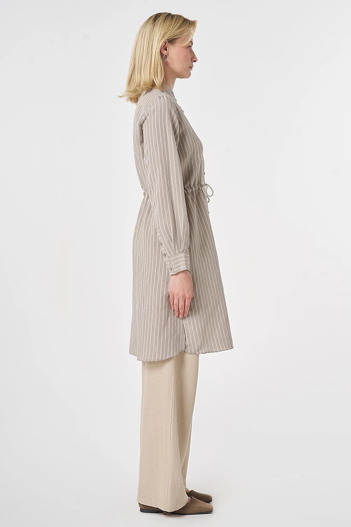 Band Collar Long Modal Tunic Dark Mink