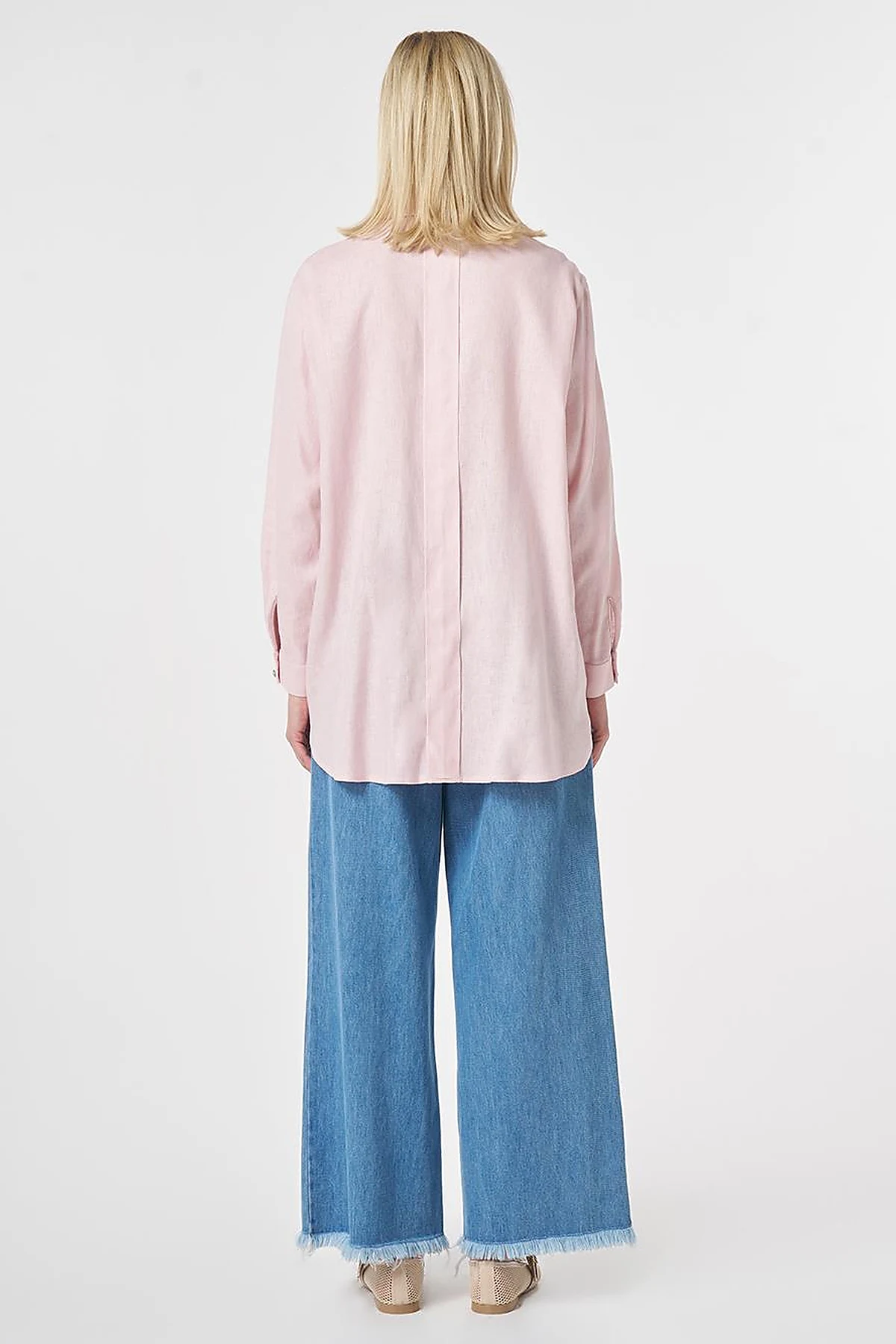 Embroidered Appliqué Linen Lyocell Tunic Powder Pink