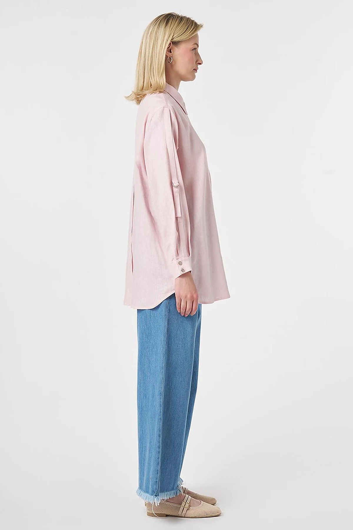 Embroidered Appliqué Linen Lyocell Tunic Powder Pink