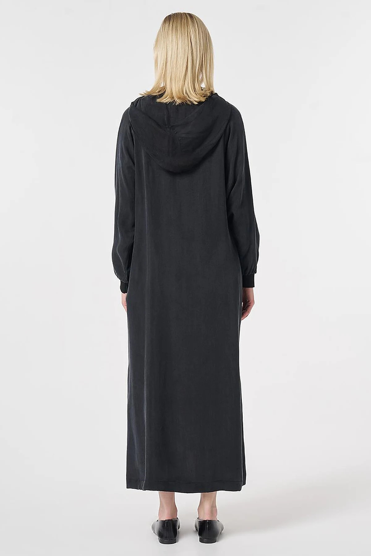 100% Lyocell Topstitched Hooded Outerwear Black