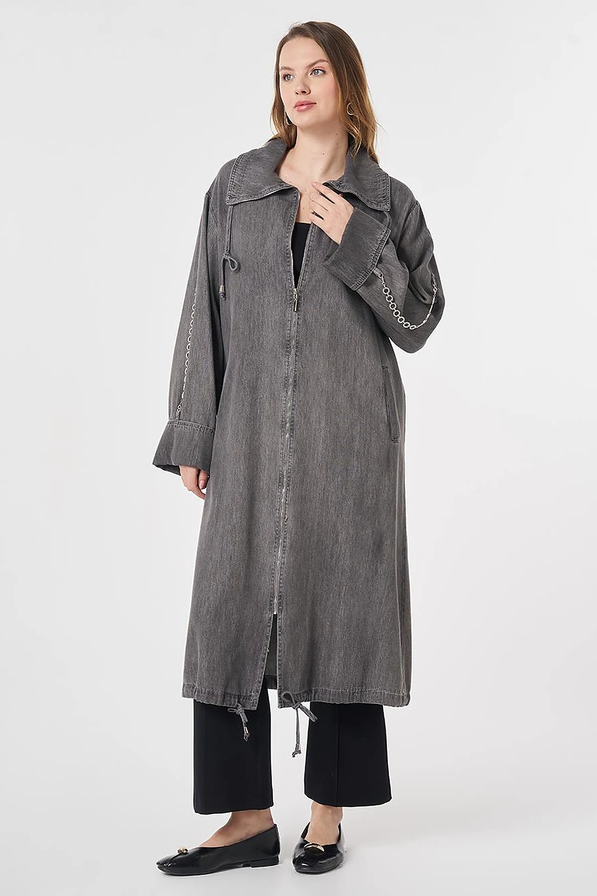 Chain Detail Denim Outerwear Anthracite