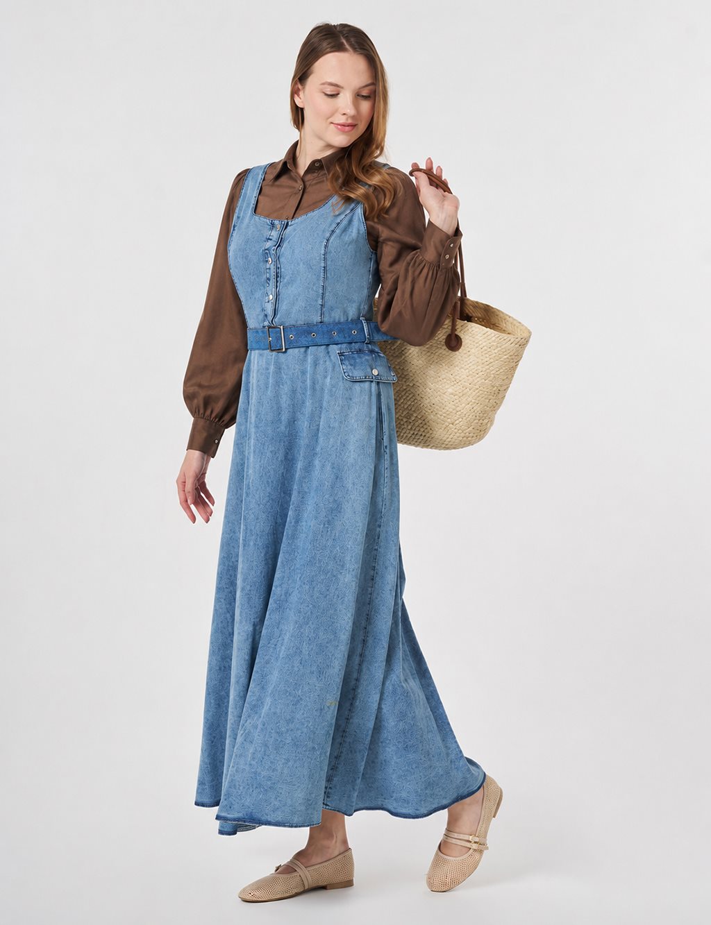 Belt Detail Denim Dress Blue