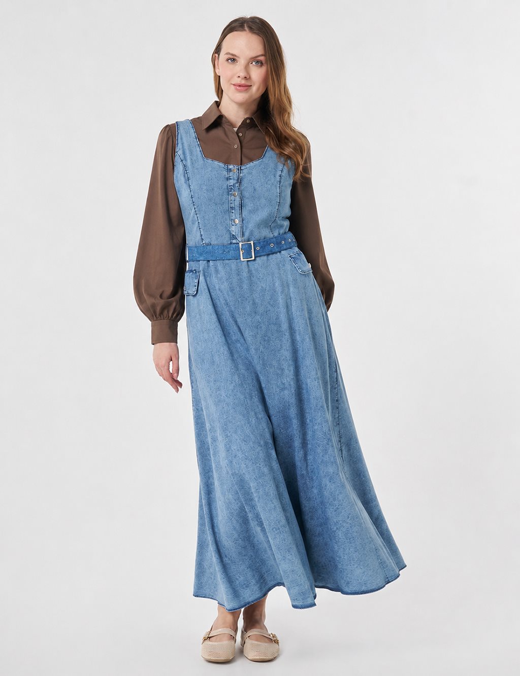 Belt Detail Denim Dress Blue