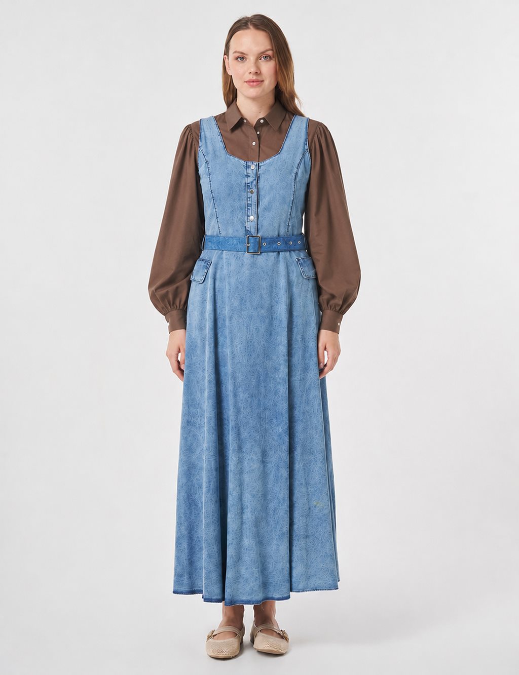 Belt Detail Denim Dress Blue