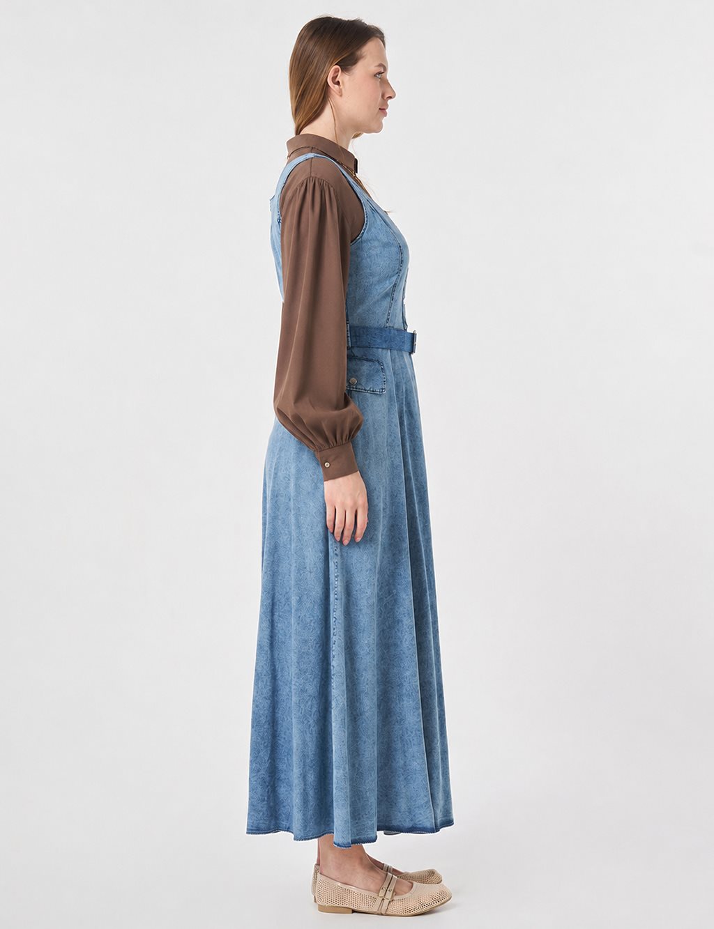 Belt Detail Denim Dress Blue