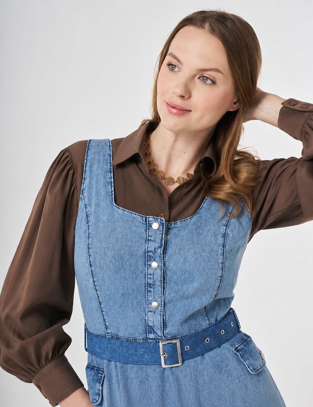 Belt Detail Denim Dress Blue