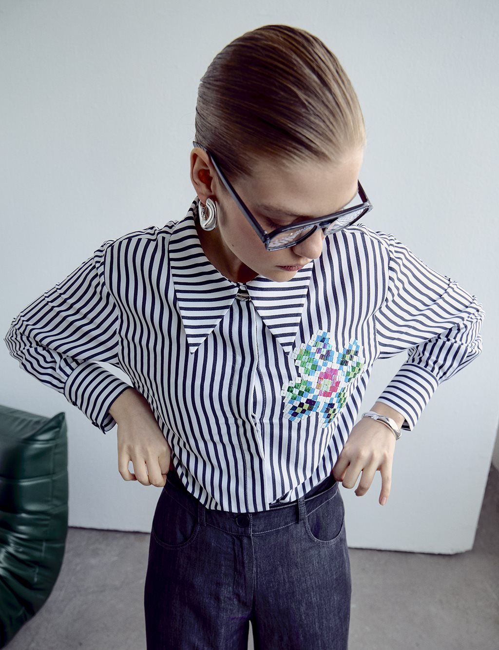 100% Cotton Sequin Embroidered Tunic Dark Navy