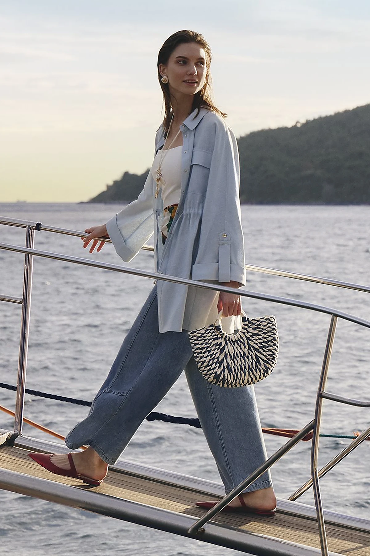 Single-Pocket Linen Lyocell Tunic Blue