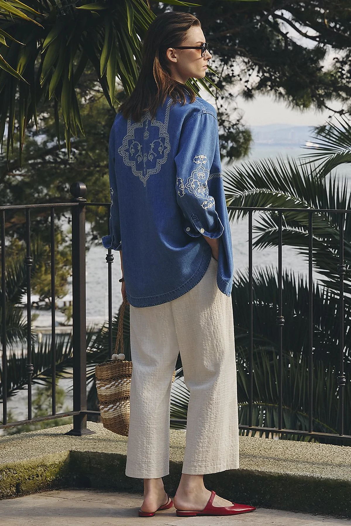 Embroidered Denim Tunic Blue
