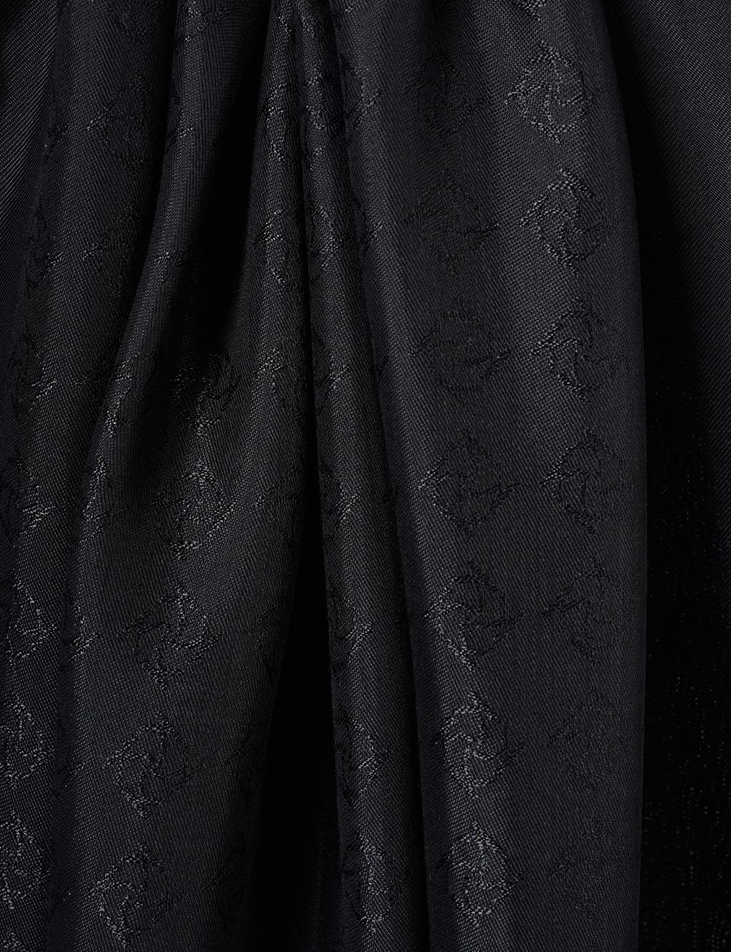 Monogram Detailed Viscose Shawl Black