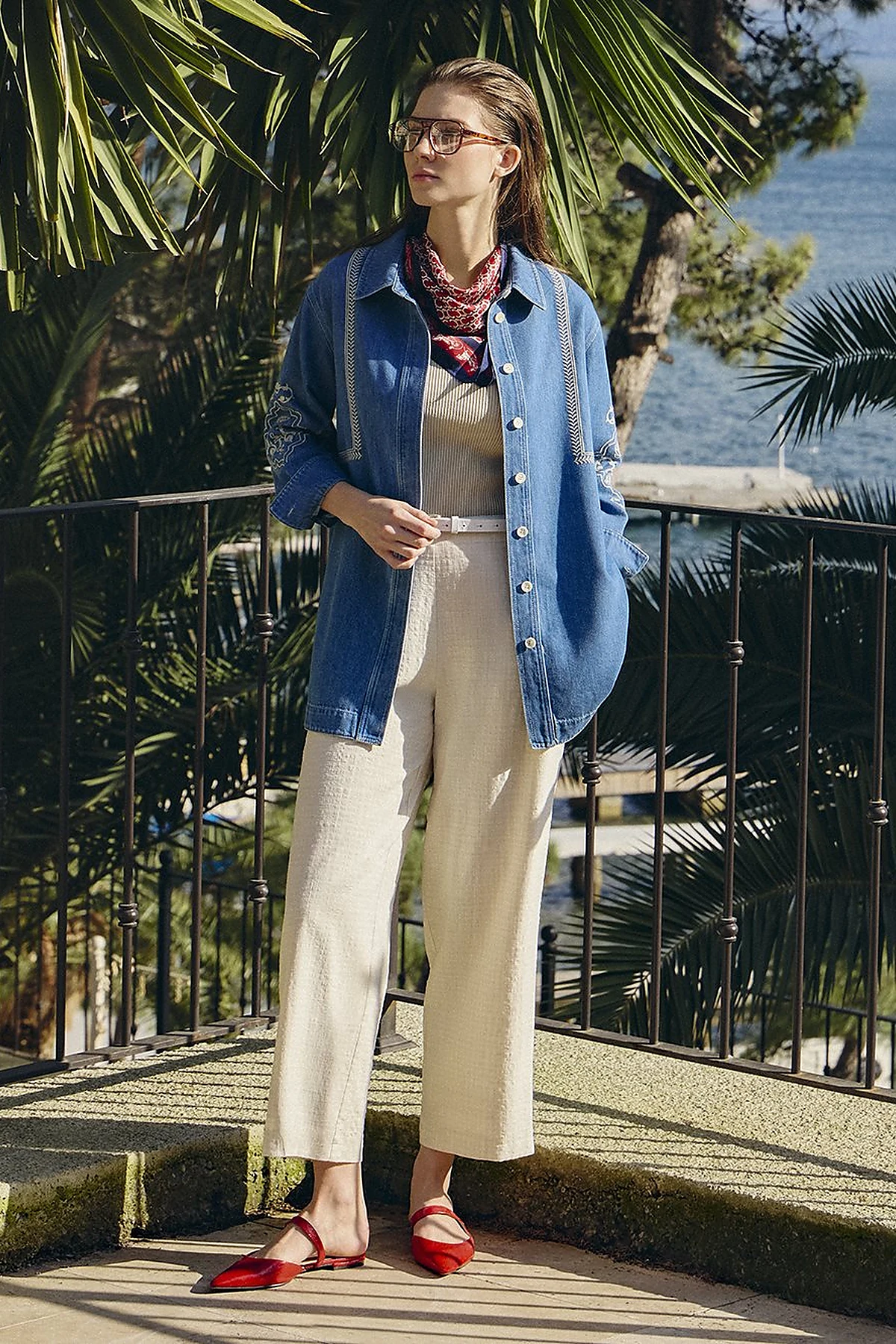 Embroidered Denim Tunic Blue