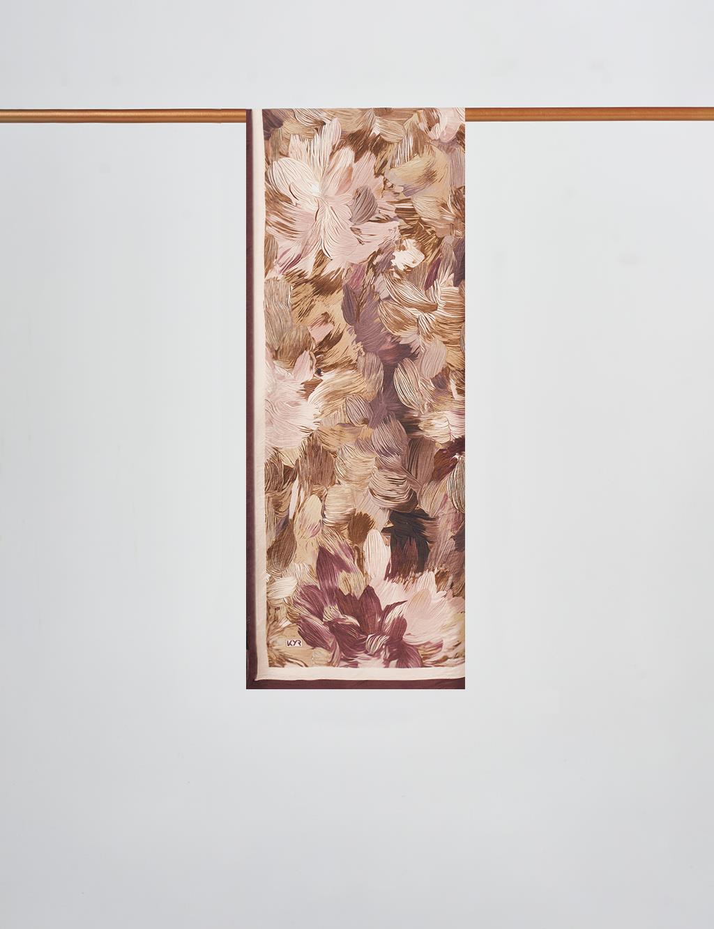 Floral Brush Pattern Scarf Cocoa Powder