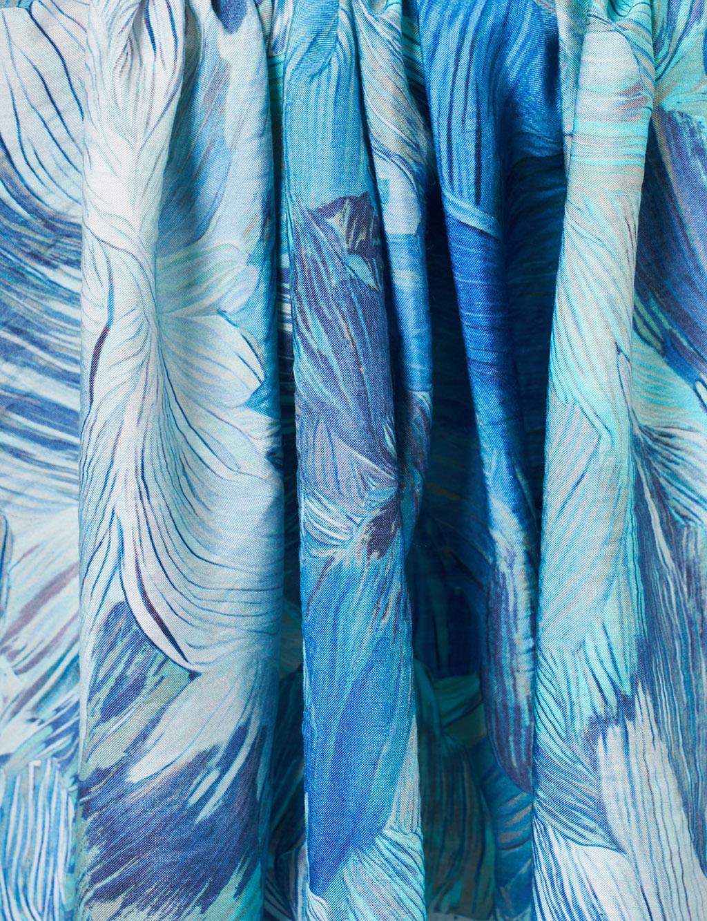 Floral Brush Pattern Scarf Ocean Depth