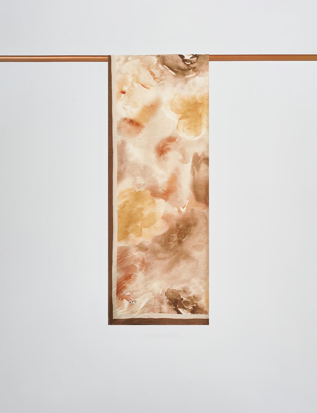Watercolor Pattern Viscose Scarf Beige