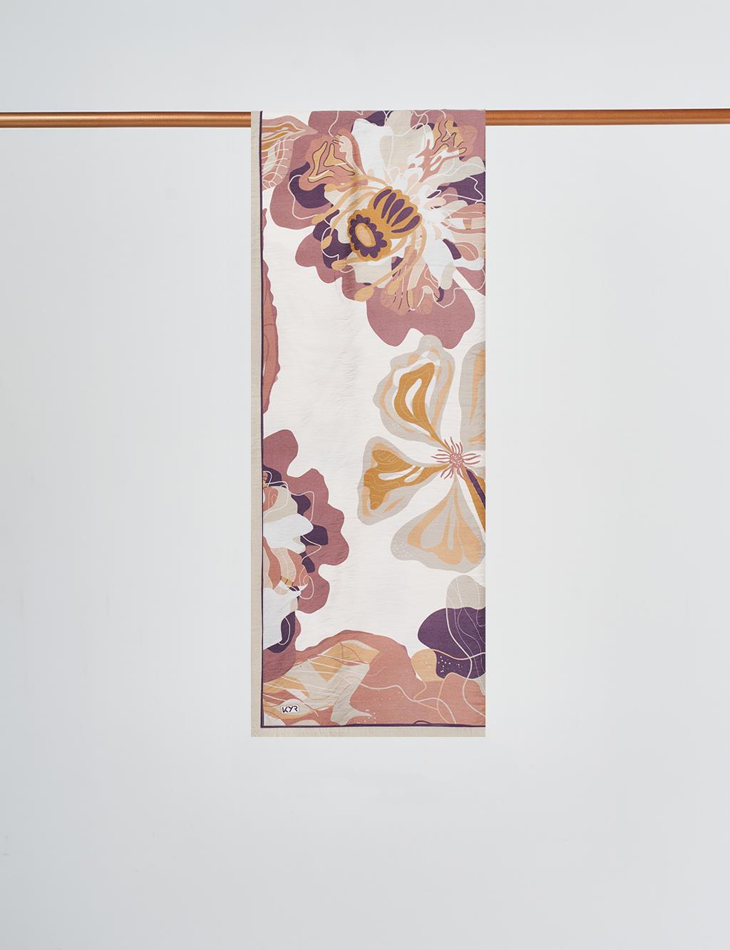 Large Floral Pattern Scarf Mink