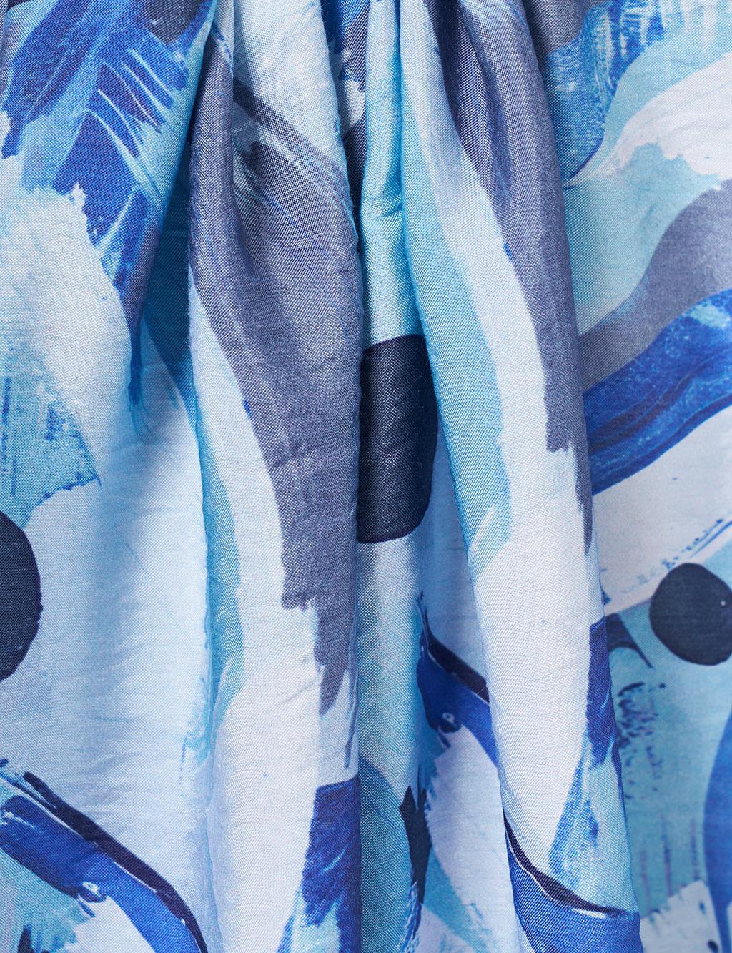 Abstract Brush Pattern Scarf Blue