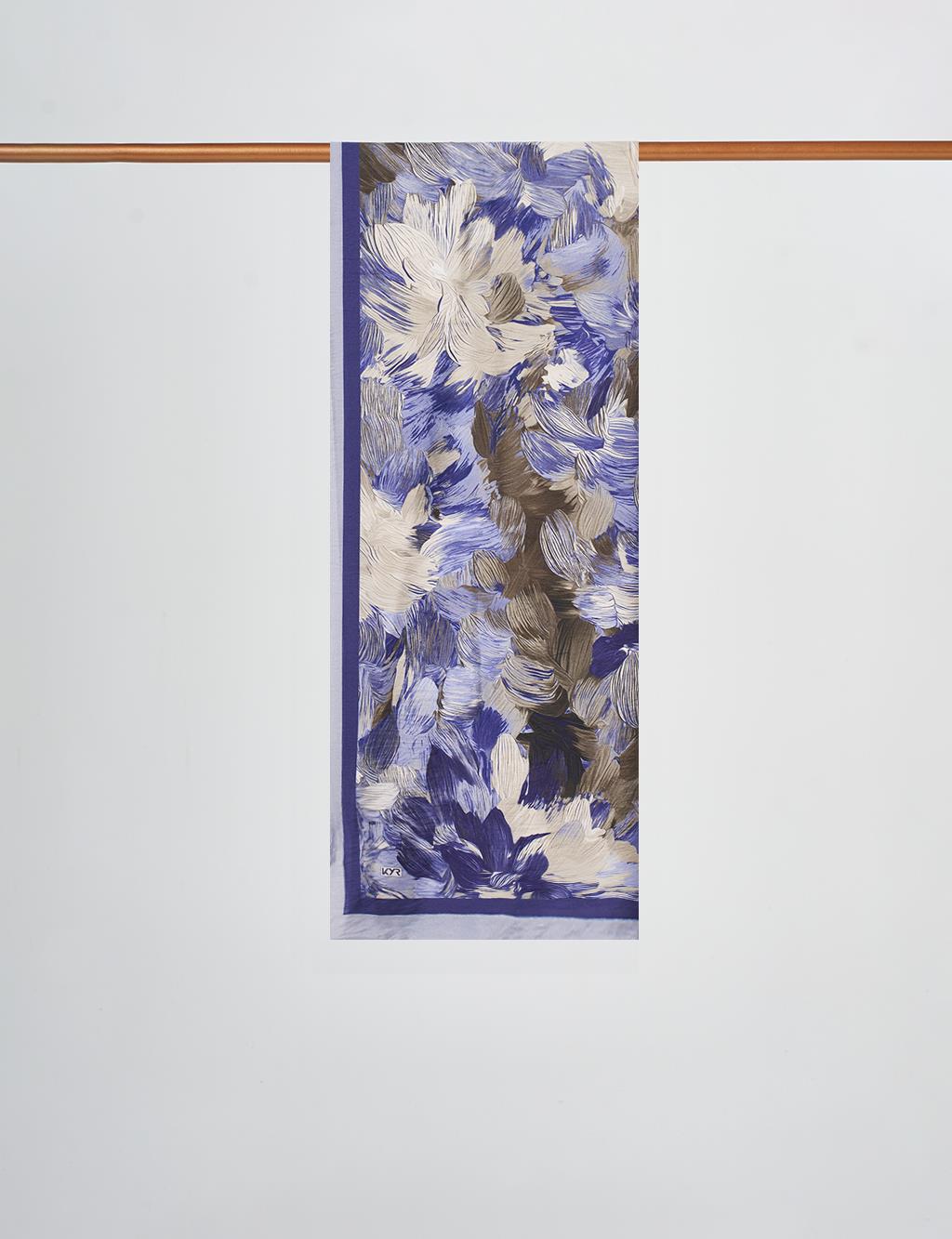 Floral Brush Pattern Scarf Indigo