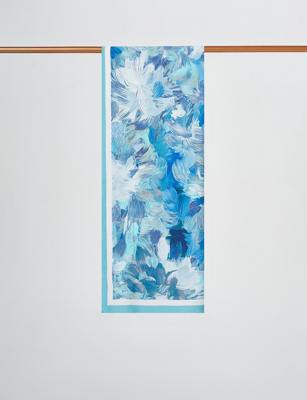 Floral Brush Pattern Scarf Ocean Depth