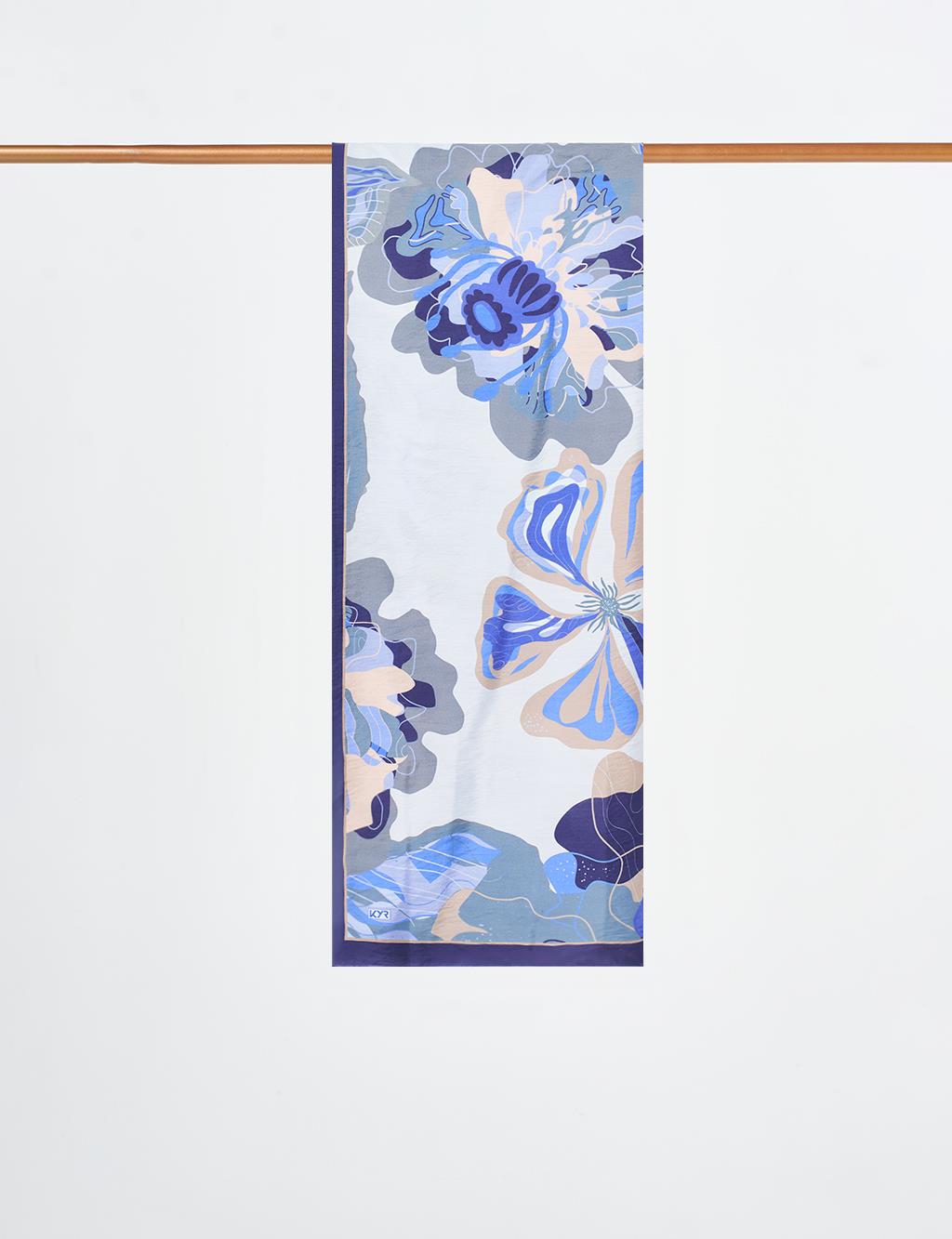 Large Floral Pattern Scarf Navy-Blue