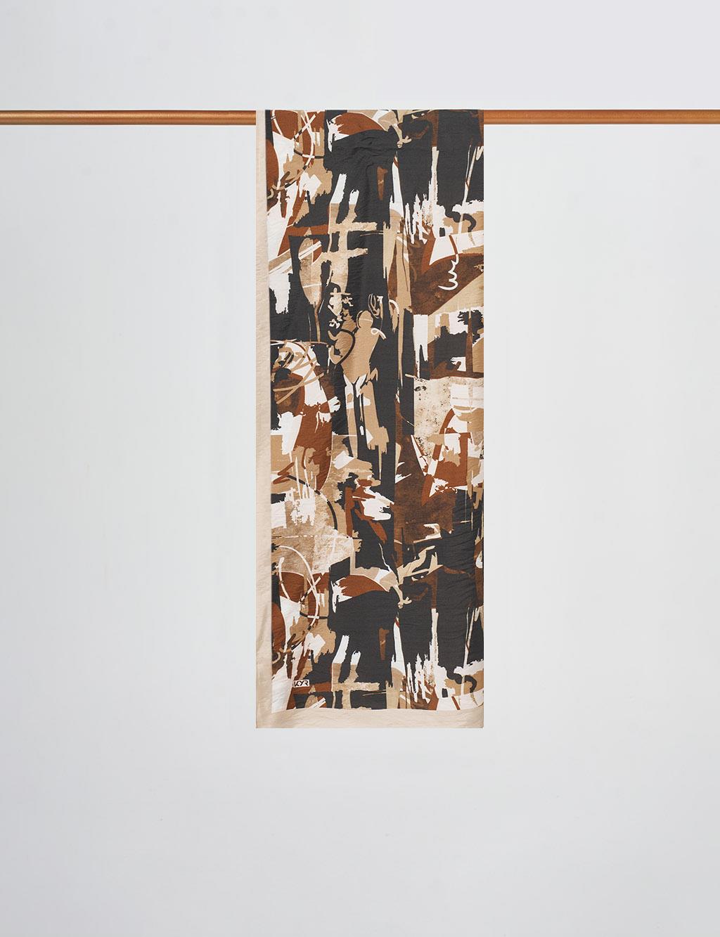 Mixed Pattern Scarf Brown