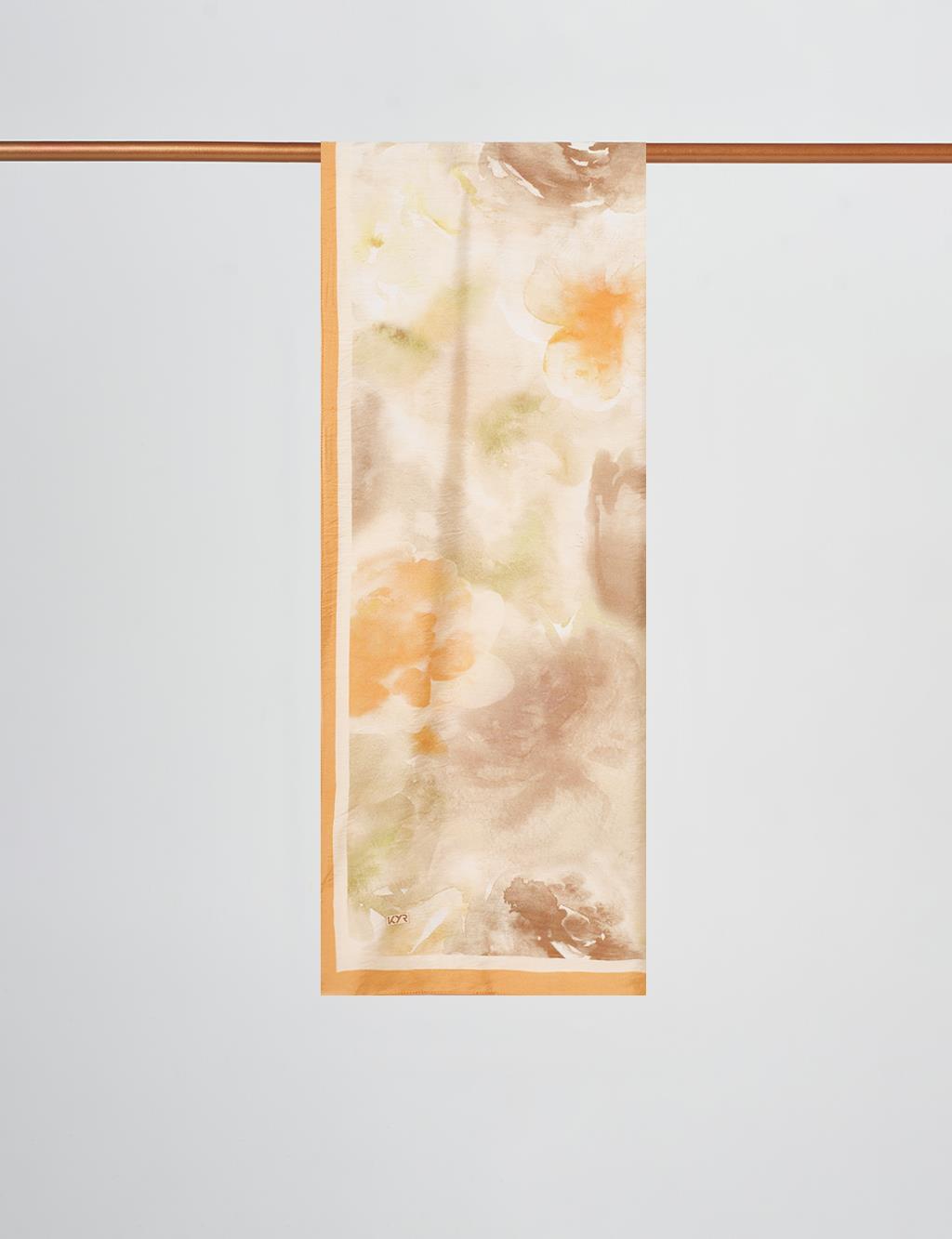 Watercolor Pattern Viscose Scarf Salmon