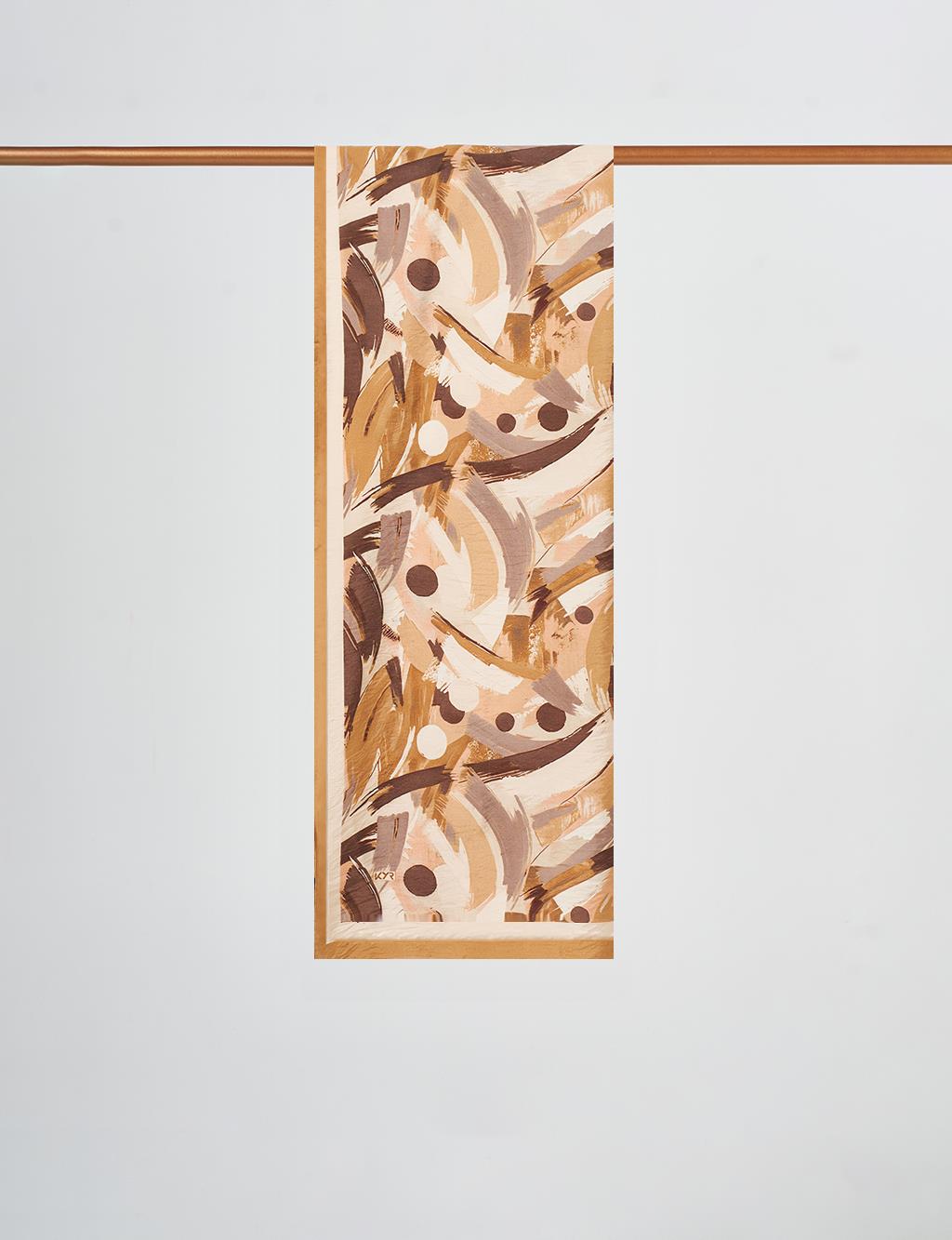 Abstract Brush Pattern Scarf Camel