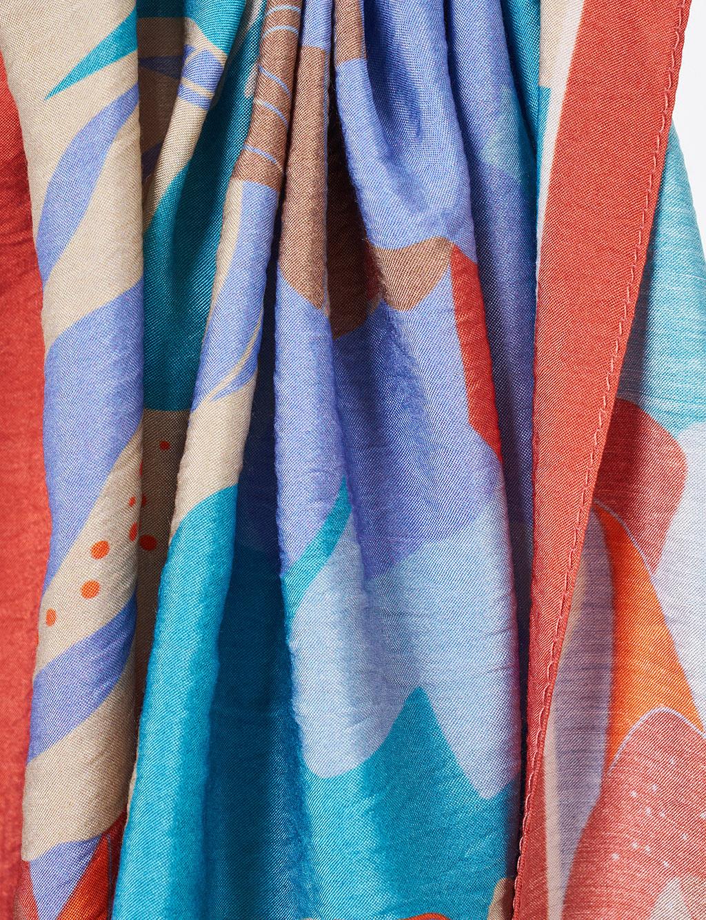 Abstract Patterned Viscose Shawl Terracotta