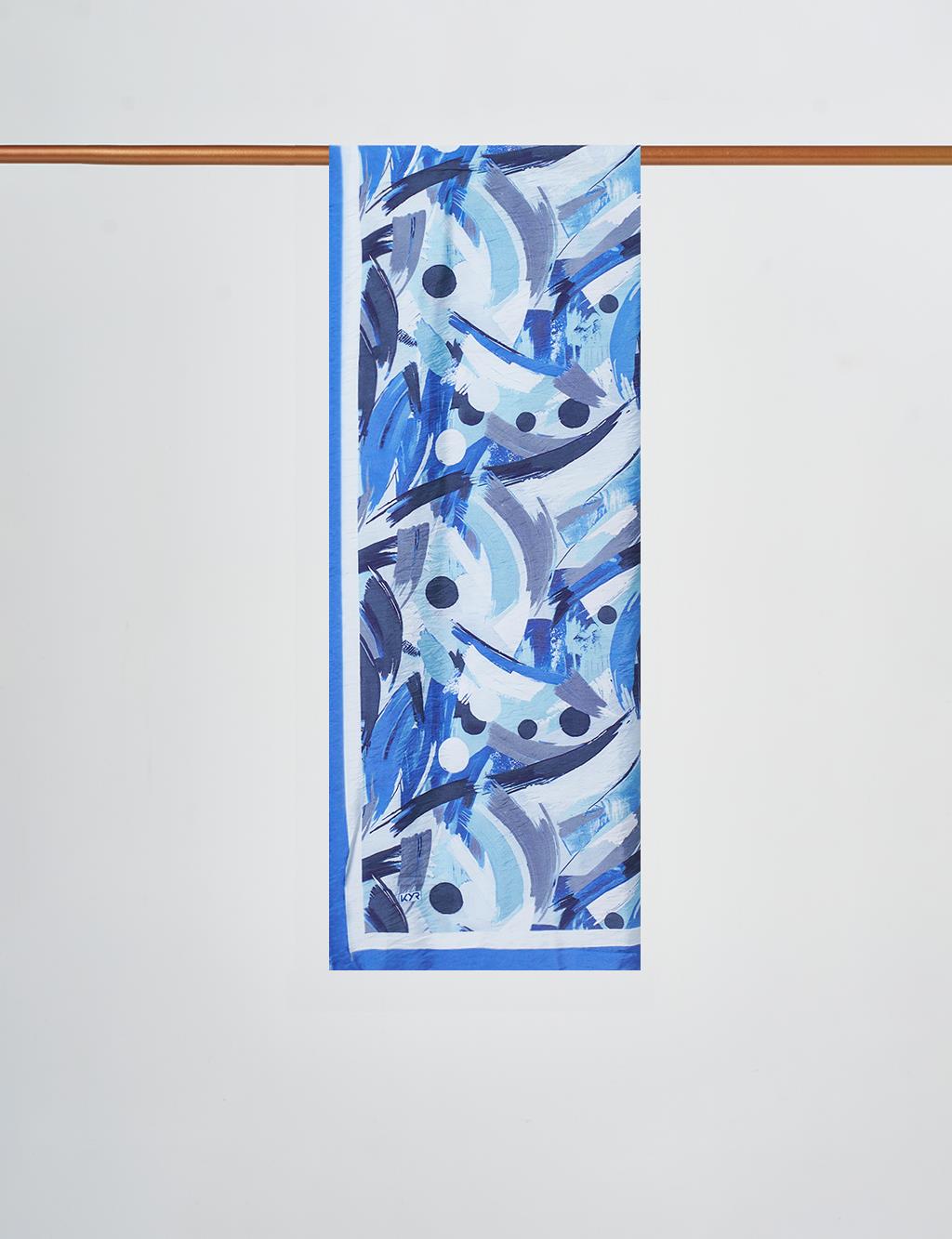 Abstract Brush Pattern Scarf Blue