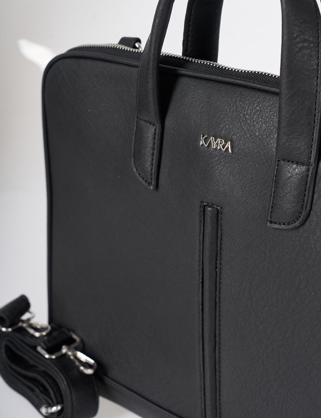 Faux Leather Laptop Bag Black