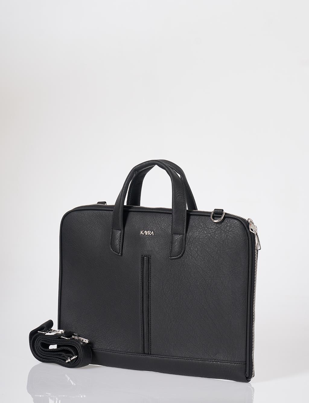 Faux Leather Laptop Bag Black
