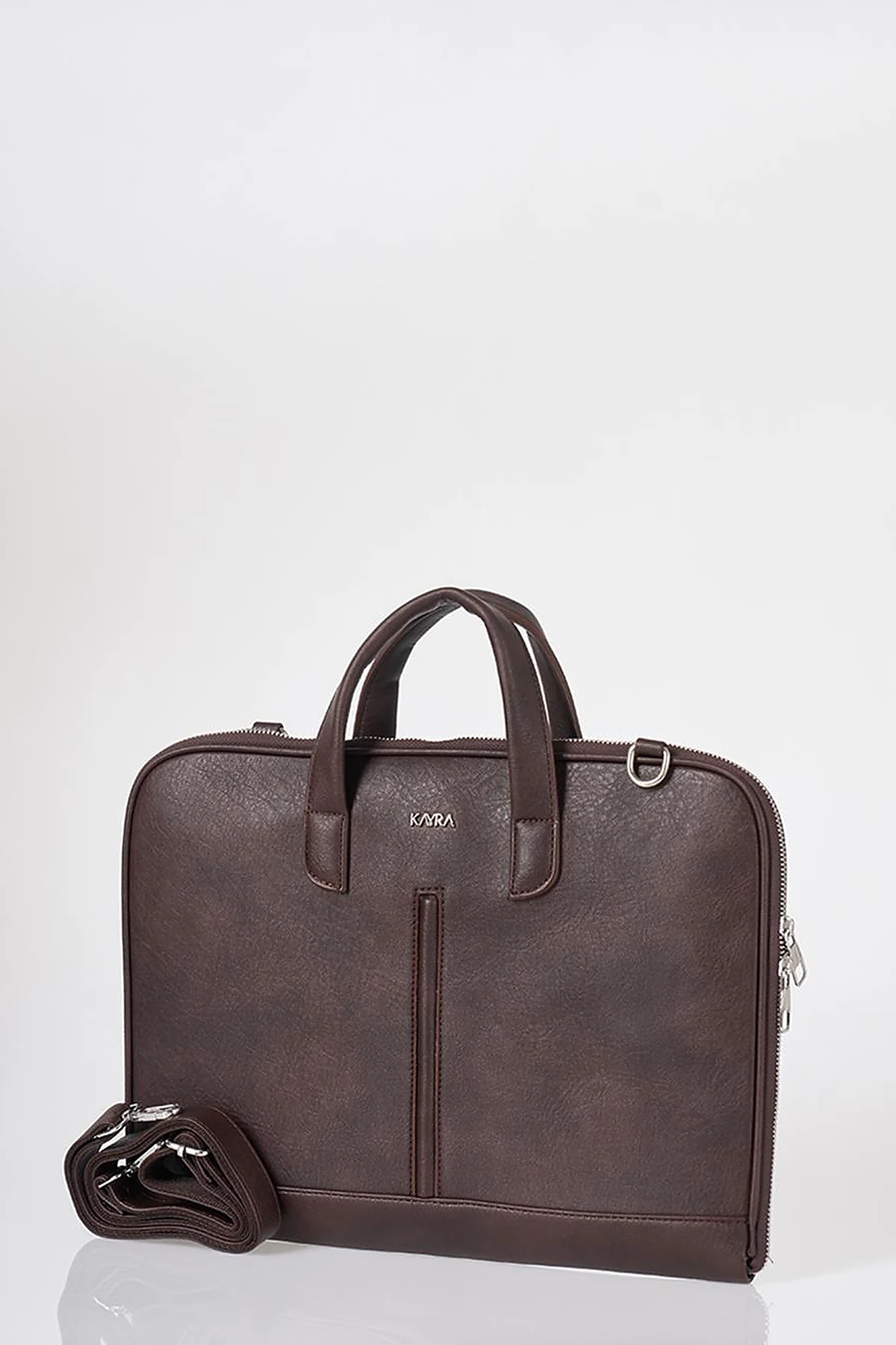 Faux Leather Laptop Bag Dark Brown