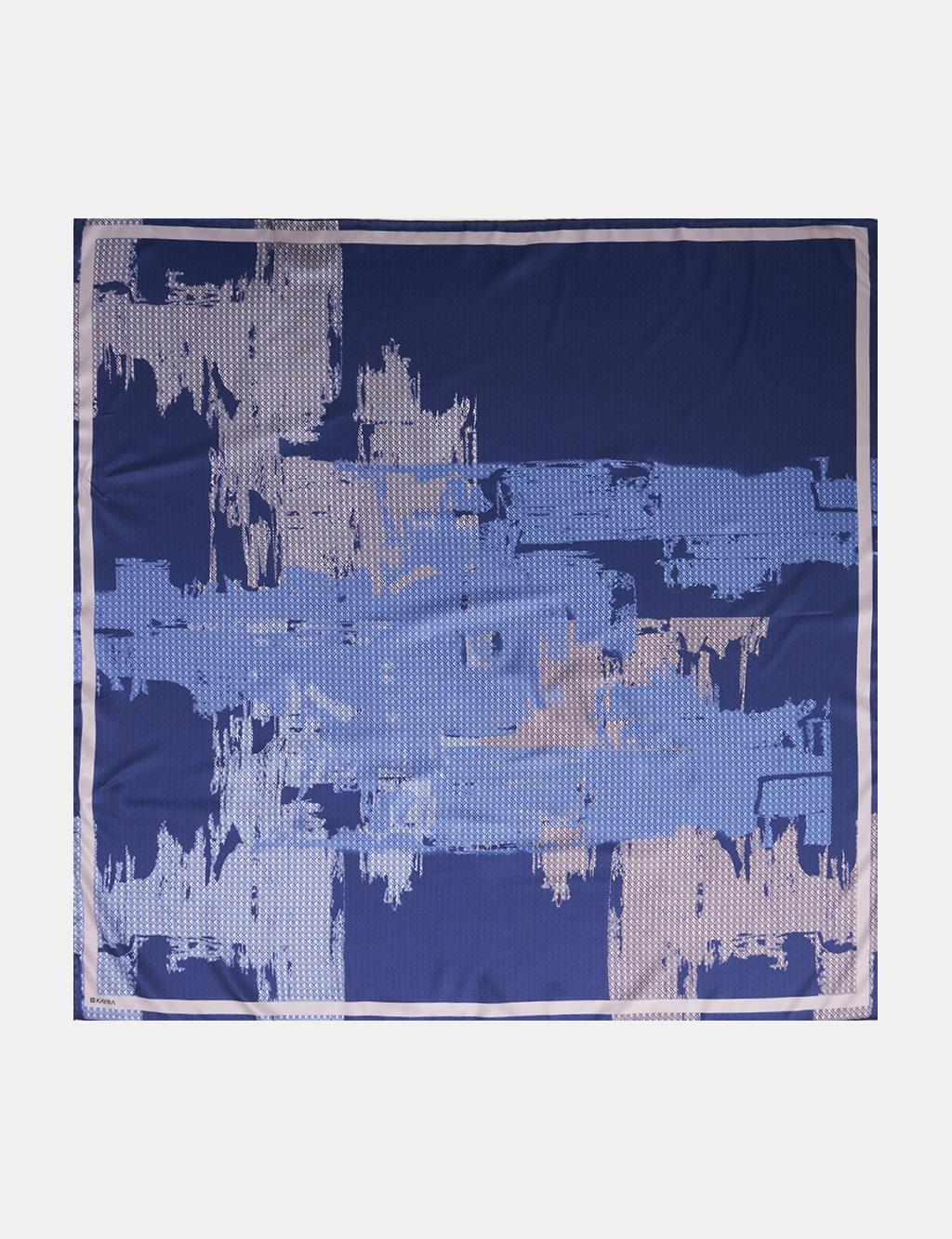 Brushstroke Pattern Twill Scarf Navy