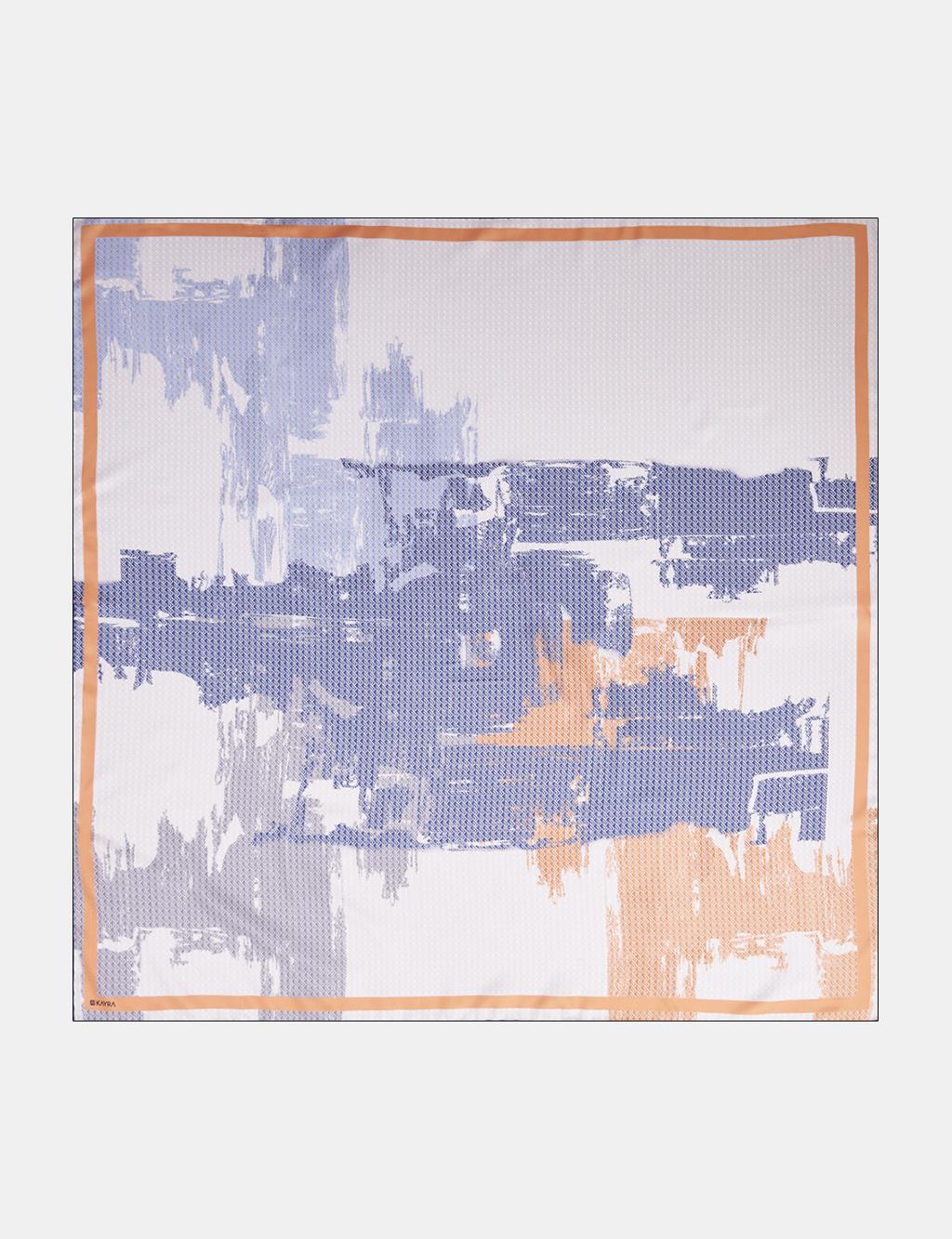 Brushstroke Pattern Twill Scarf Navy-Camel