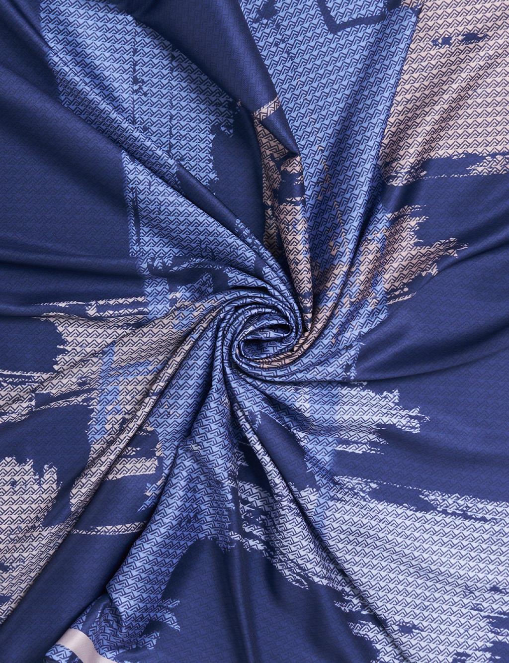 Brushstroke Pattern Twill Scarf Navy