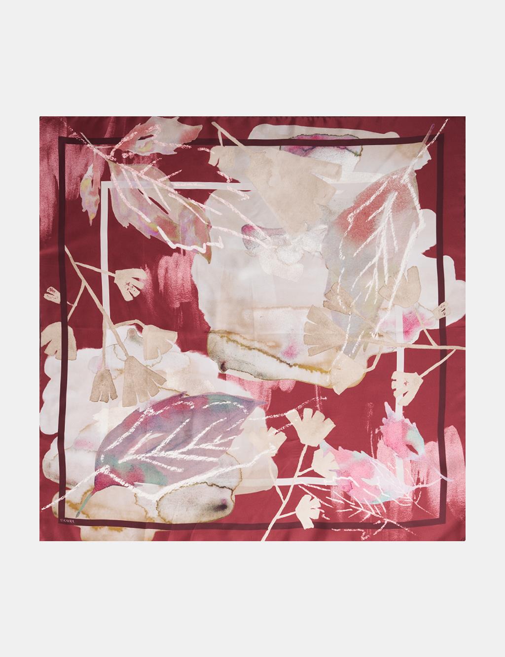 Leaf Pattern Silk Scarf Cherry