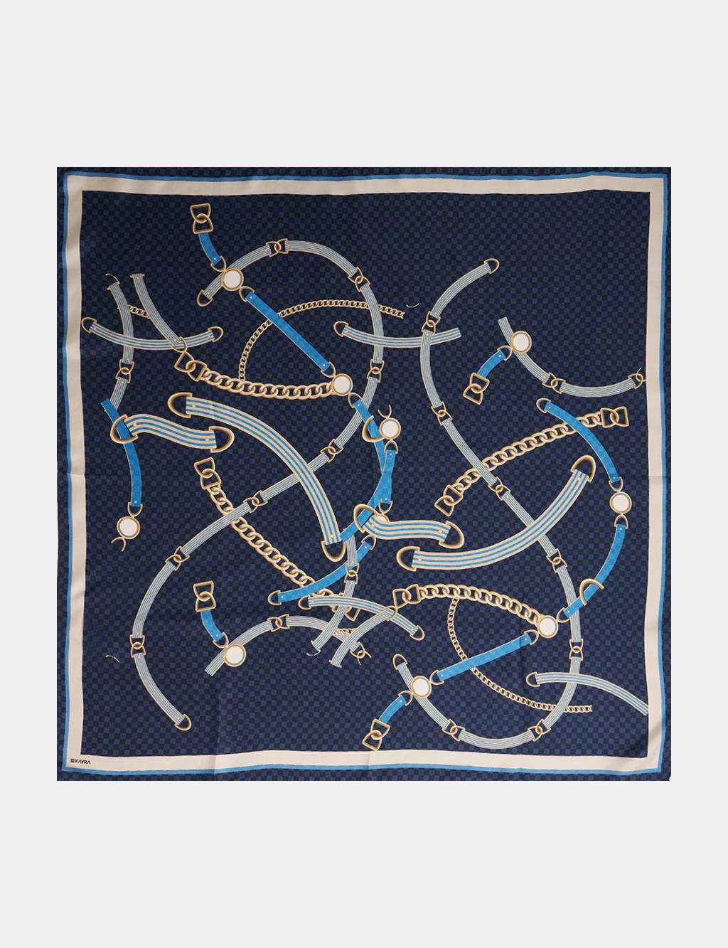Chain Pattern Silk Scarf Navy