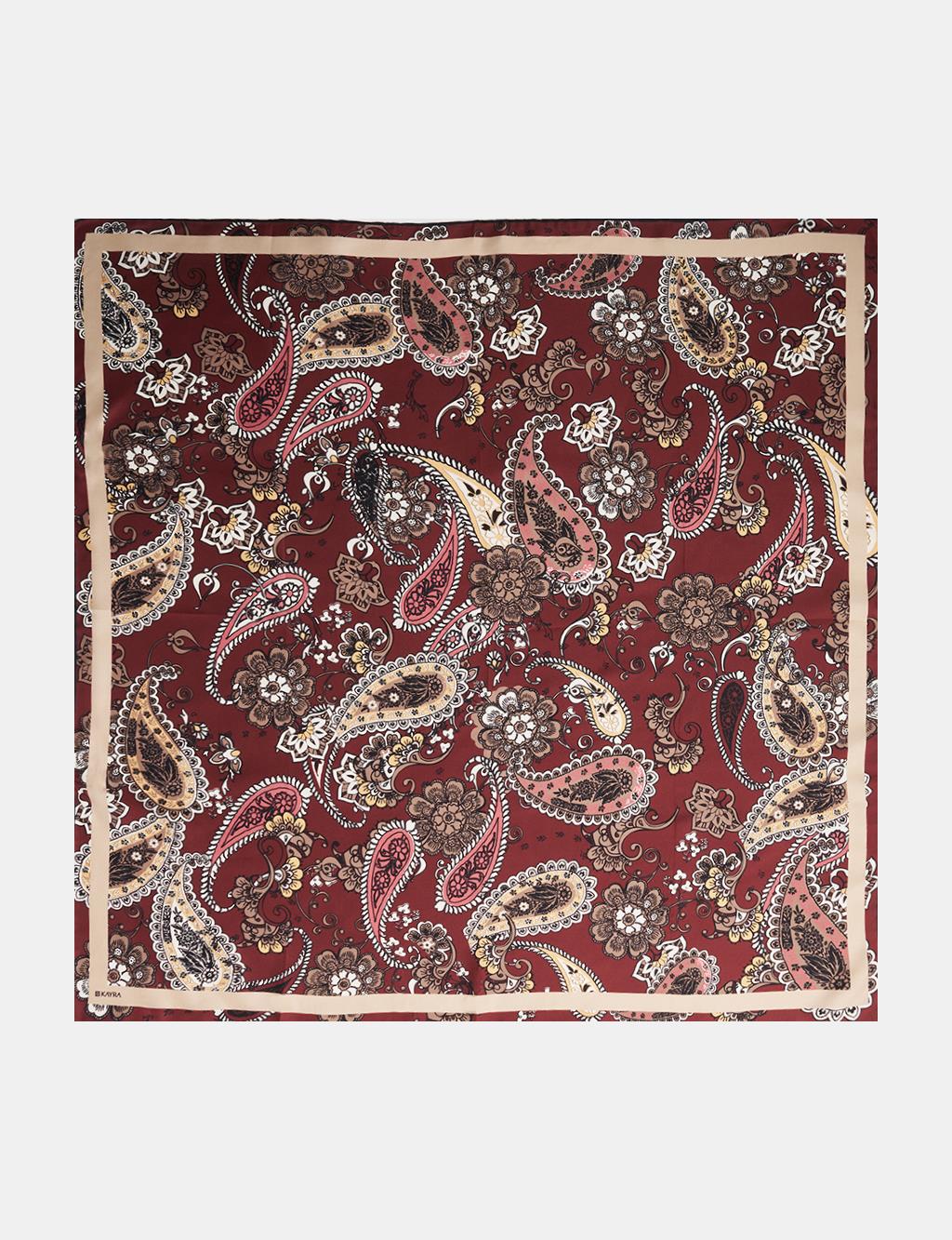 Ethnic Pattern Silk Scarf Burgundy