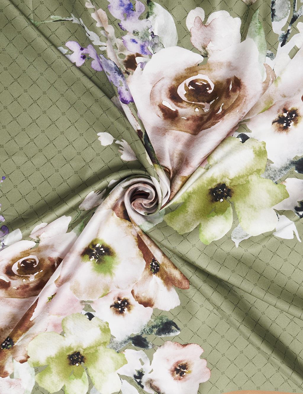 Monogram Floral Silk Scarf Sage Green