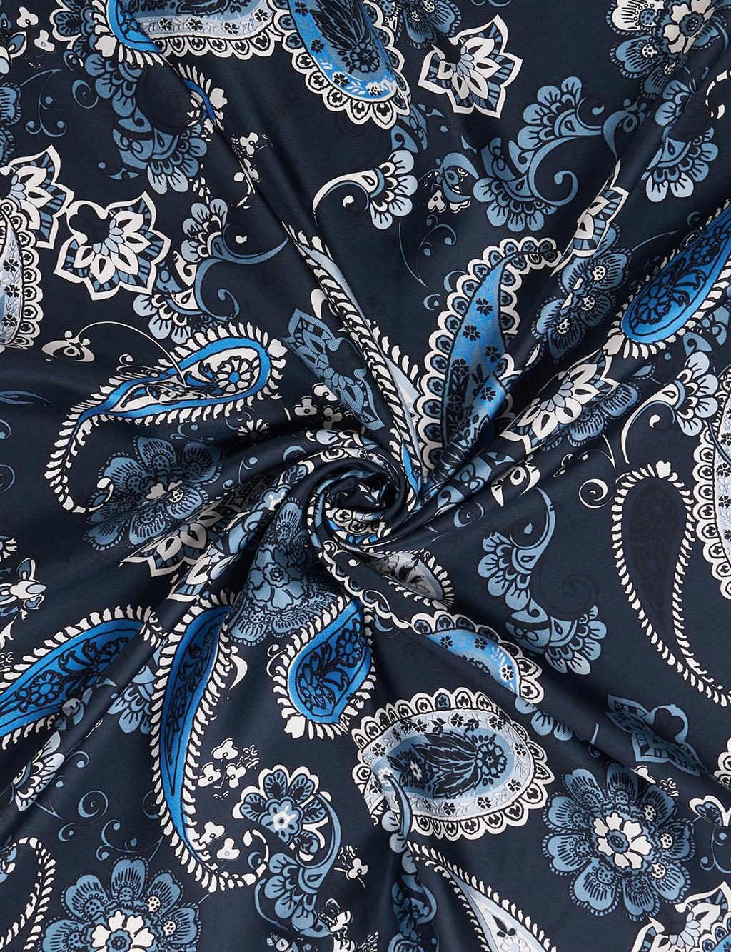 Ethnic Pattern Silk Scarf Navy