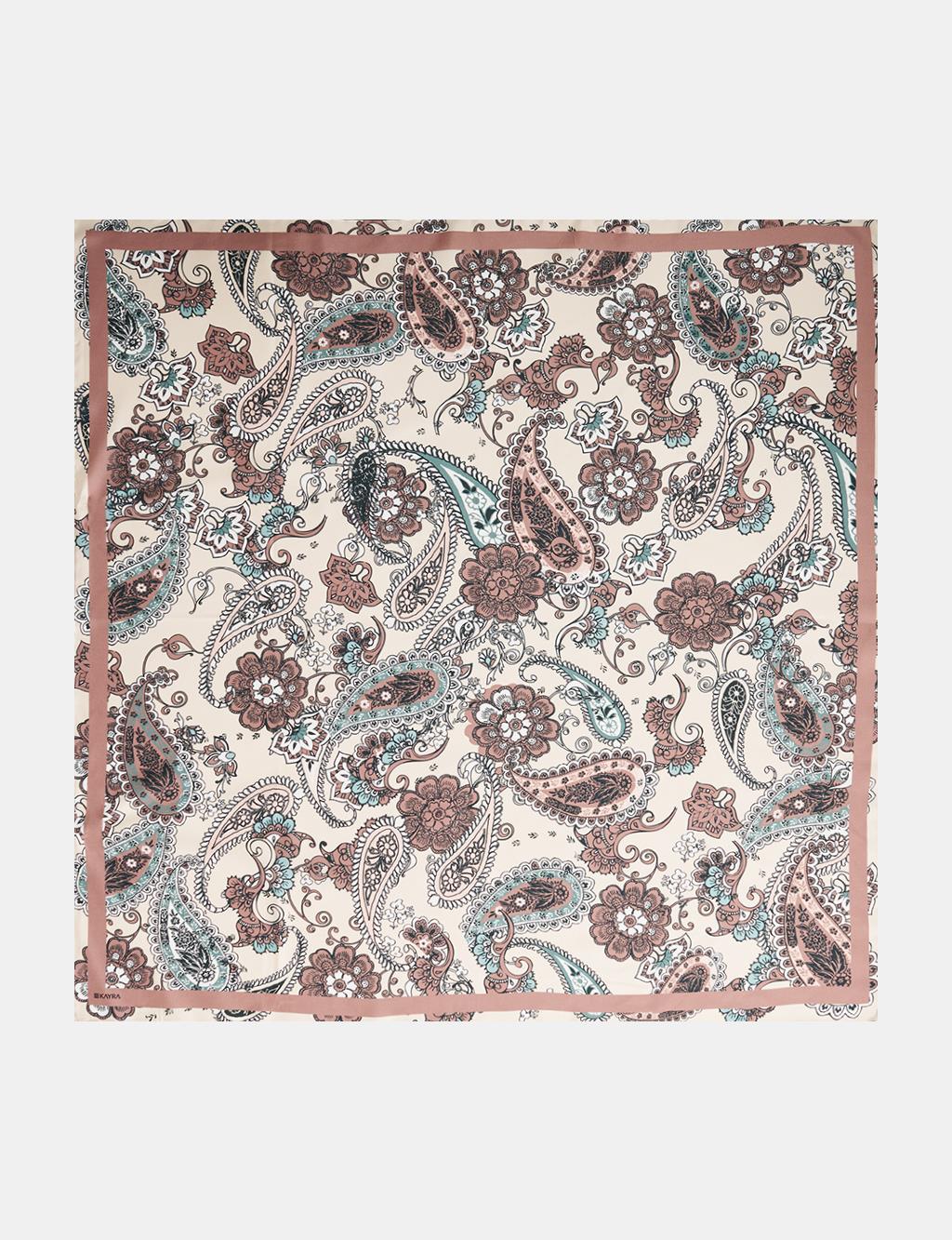 Ethnic Pattern Silk Scarf Beige